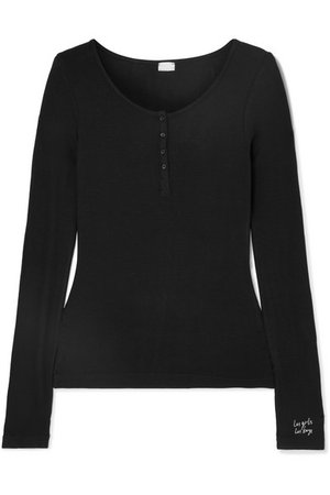 Les Girls Les Boys | Embroidered ribbed stretch-jersey pajama top | NET-A-PORTER.COM