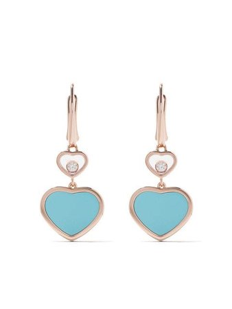 Chopard 18kt rose gold Happy Hearts turquoise and diamond drop earrings