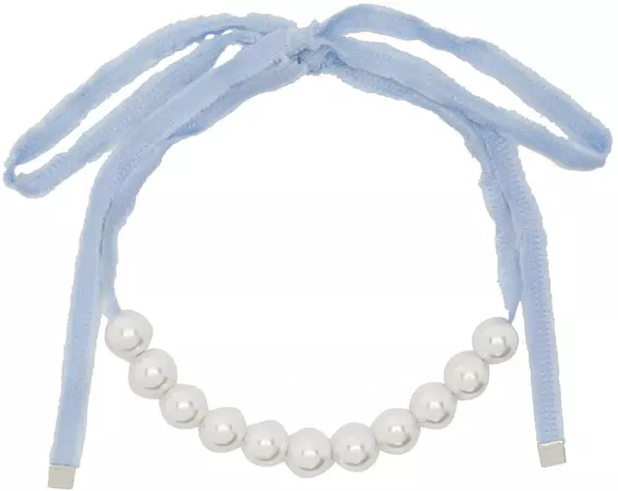 Blue Small Silk Pearl Choker by We11done on Sale
