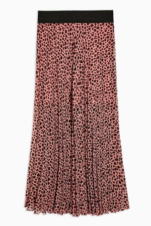 Pink Animal Spot Print Pleated Midi Skirt | Topshop