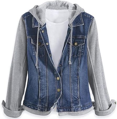 SAGEFINDS Fleece and Denim Jacket for Women | Long Sleeve | Hood with Drawstring | Snap Front, Pockets, Cuffs at Amazon Women's Coats Shop