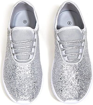 Amazon.com | K KIP WOK Fashion Glitter Sneakers for Womens Silp On Running Shoes Lightweigt Tennis Walking Sneakers(Silver2,8B(M) US) | Fashion Sneakers