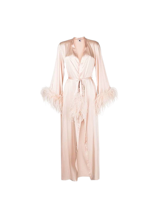 pink feathered silk robe loungewear