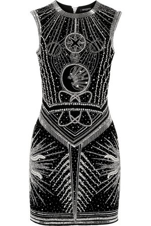 Balmain | Crystal-embellished embroidered velvet mini dress | NET-A-PORTER.COM