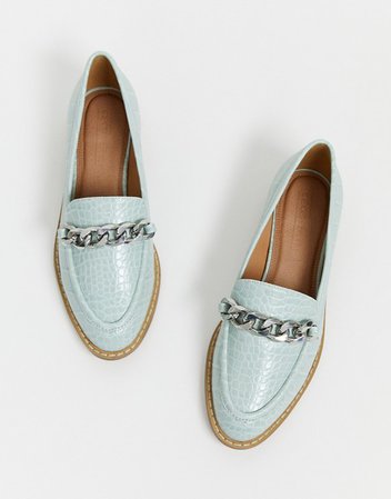 ASOS DESIGN Mercury chain loafer flat shoes in mint | ASOS