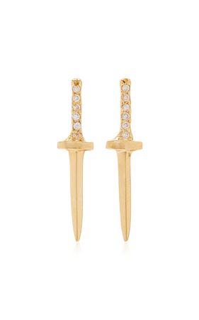 Baby Dagger 14k Yellow Gold Diamond Earrings By Dru. | Moda Operandi