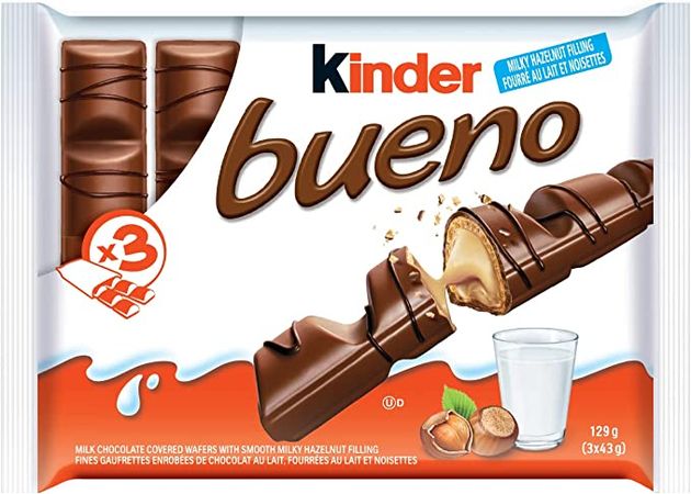 Kinder Bueno Chocolate and Hazelnut Cream Candy Bar, 3 Packs, 2 Individually Wrapped Bars Per Pack (129g) : Amazon.ca: Grocery & Gourmet Food