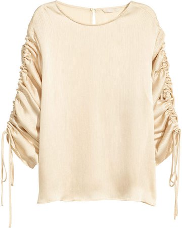 Blouse with Drawstrings - Beige