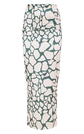 Green Printed Satin Maxi Skirt | PrettyLittleThing USA