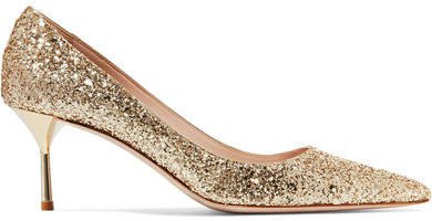 Glittered Leather Pumps - Gold
