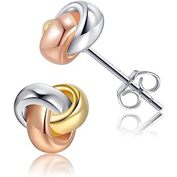 Amazon.com: Love Knot Earrings 925 Sterling Silver Love Knot Post Earrings Tri-tone White Yellow and Rose Gold Twisted Love Knot Stud Earrings for Women: Clothing, Shoes & Jewelry