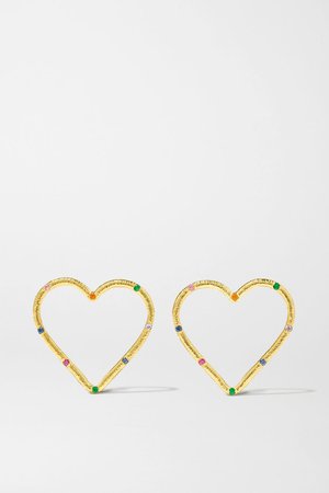 Gold Large Heart 18-karat gold, sapphire and emerald earrings | Brent Neale | NET-A-PORTER