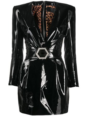 Shop black Philipp Plein plunging V-neck mini dress with Express Delivery - Farfetch