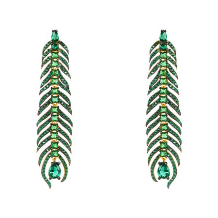 Peacock Feather Elongated Drop Earrings Green Cz | LATELITA | Wolf & Badger