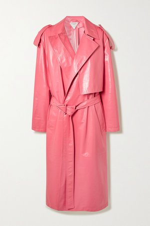 Pink Convertible crinkled glossed-leather trench coat | Bottega Veneta | NET-A-PORTER
