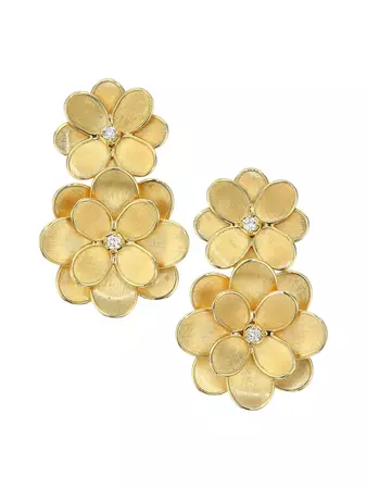 Shop Marco Bicego Petali 18K Yellow Gold & Diamond Large Double-Drop Flower Earrings | Saks Fifth Avenue