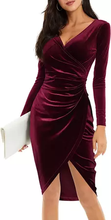 Amazon.com: HUHOT Formal Dresses for Women Wedding Guest Wrap Burgundy Bridesmaid Dress Homecoming Winter Cocktail Dresses for Women Wedding Guest Formal Bodycon Ruched Split Wrap Holiday Dress Women Night Out : Clothing, Shoes & Jewelry