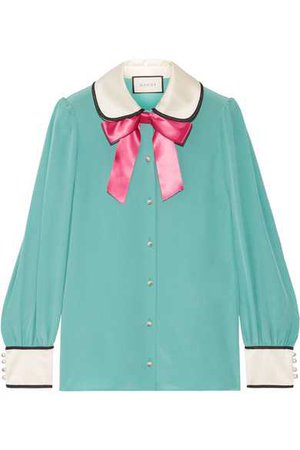 Gucci | Bow-embellished satin-trimmed silk crepe de chine blouse | NET-A-PORTER.COM