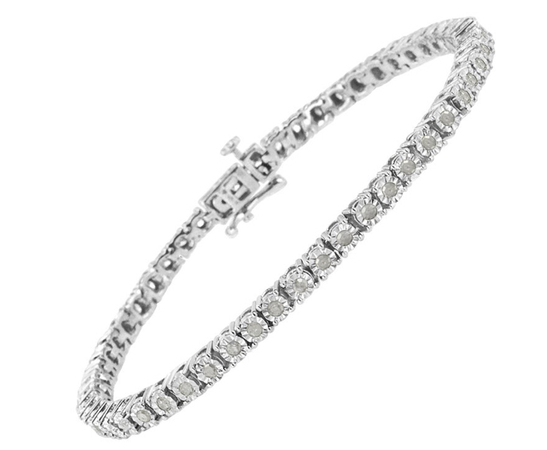 Silver Diamond Round Faceted Bezel Tennis Bracelet 6" Inches