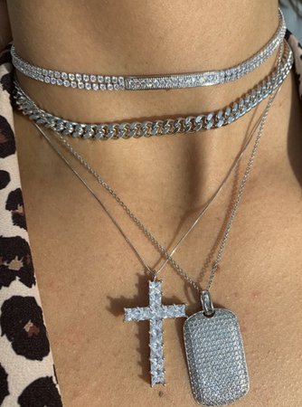 Silver Multi Chain across/DogTag Necklace