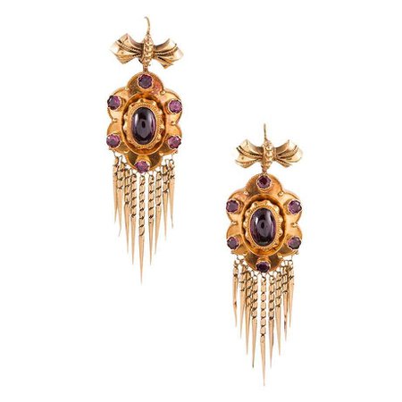 Victorian Bearded Garnet Gold Earrings For Sale at 1stDibs