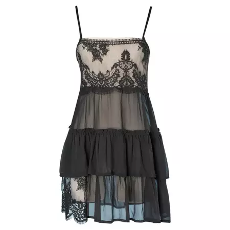 Lingerie dress in black lace and silk chiffon TWIN-SET Simona Barbieri For Sale at 1stDibs