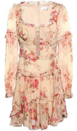 Lace-up Ruffled Floral-print Silk-georgette Mini Dress