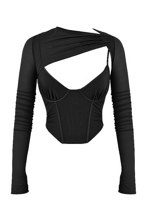 Clothing : Tops : 'Isabel' Black Black Asymmetric Cutout Corset