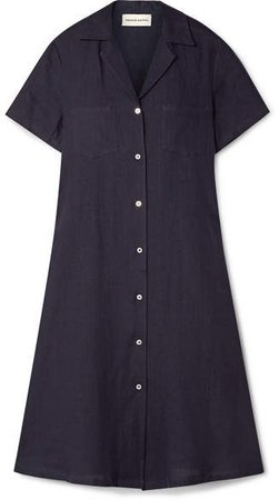 Linen Shirt Dress - Midnight blue