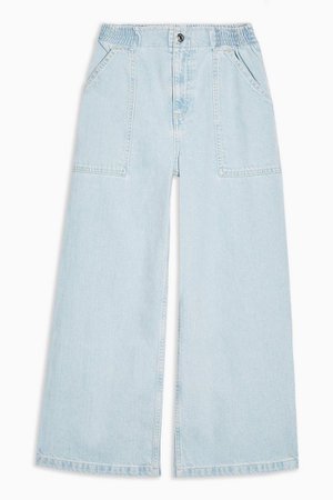Bleach Wash Elastic Waist Crop Jeans | Topshop blue