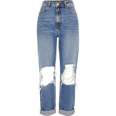 Mid blue ripped Mom jeans | River Island