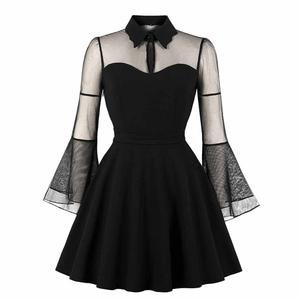 Fairuza Dress (Black Mesh Above-Knee Dress with Flared Sleeves) – WeirdGirlsClub