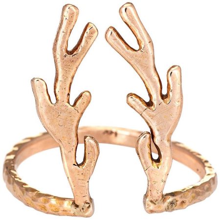 14k rose gold deer antlers ring