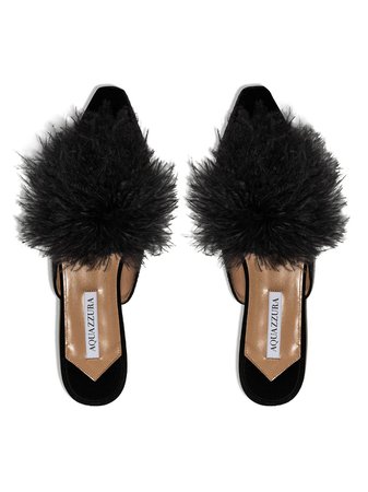 Aquazzura Boudoir feather-detail slippers - FARFETCH