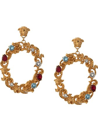 Versace Embellished Baroque Hoop Earrings - Farfetch
