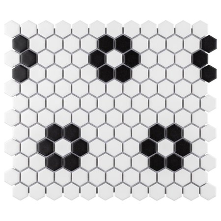 Merola Tile Metro Hex Matte White with Flower 10-1/4 in. x 11-3/4 in. x 6mm Porcelain Mosaic Tile (8.56 sq. ft. / Case)-FDXMHMWF - The Home Depot