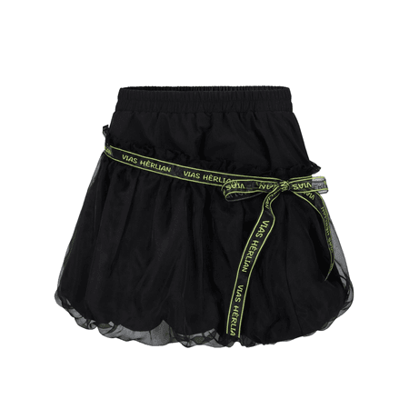 black skirt with green bow