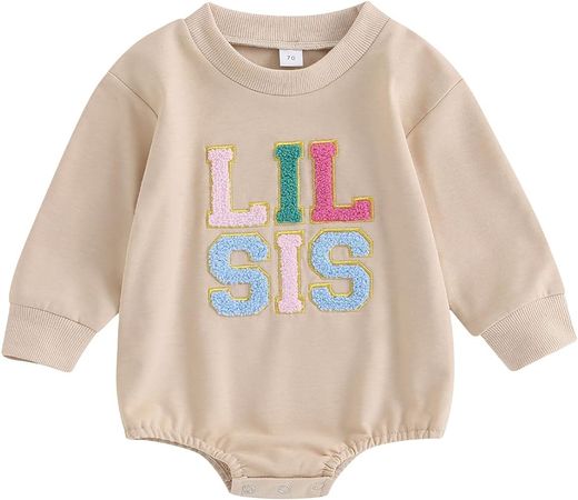Amazon.com: Amiblvowa Big Sister Little Sister Matching Outfits Fall Toddler Girl Big SIS Letter Crewneck Sweatshirt Baby LIL SIS Romper Clothes (Apricot Infant Bubble Onesie, 3-6 Months): Clothing, Shoes & Jewelry