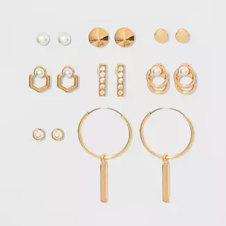 Pearls, Ball, Stud And Hoop Multi Earring Set 8pc - A New Day™ Gold : Target