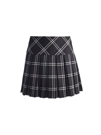 Emilie Pleated Mini Skirt In Double Windowpane Black | Alice And Olivia