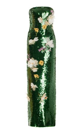 Flower-Embellished Sequin Gown By Monique Lhuillier | Moda Operandi