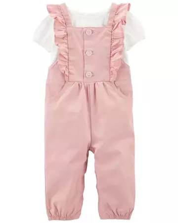 White/Pink Baby 2-Piece Tee & Twill Overall Set | carters.com
