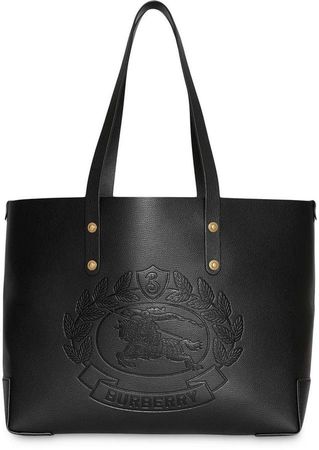 Small Embossed Crest Leather Tote