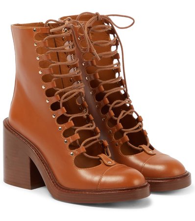 CHLOÉ Lace-up leather ankle boots