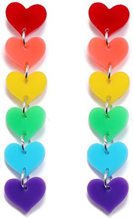 Amazon.com: coadipress Heart Rainbow Chain Stud Earrings for Women Girls Cool Weird Lightweight Resin Acrylic Personality Dangle Drop Earrings Jewelry (7 Color Heart): Jewelry