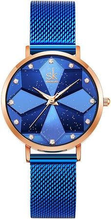 Amazon.com: SHENGKE Creative Design Starry Star Women Watch with Genuine Leather Stainless Steel Mesh Band (Starry-MESH Band-Blue) : Clothing, Shoes & Jewelry