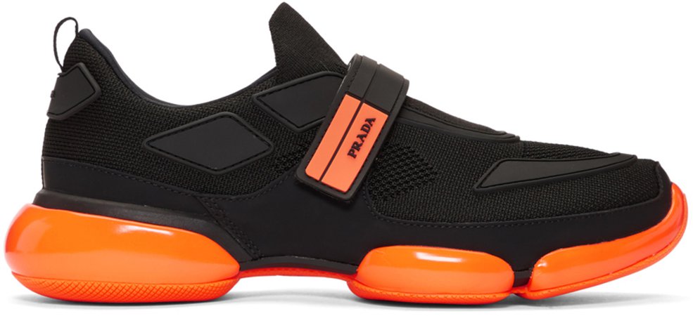 Prada: Black & Orange Cloudbust Sneakers | SSENSE Canada