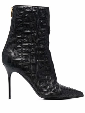 Shop Balmain monogram-embossed leather boots with Express Delivery - FARFETCH