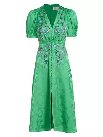 Shop Saloni Lea Floral Silk Midi-Dress | Saks Fifth Avenue