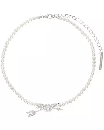 ShuShu/Tong White Yvmin Edition Double Arrow Pave Pearl Necklace in Metallic | Lyst